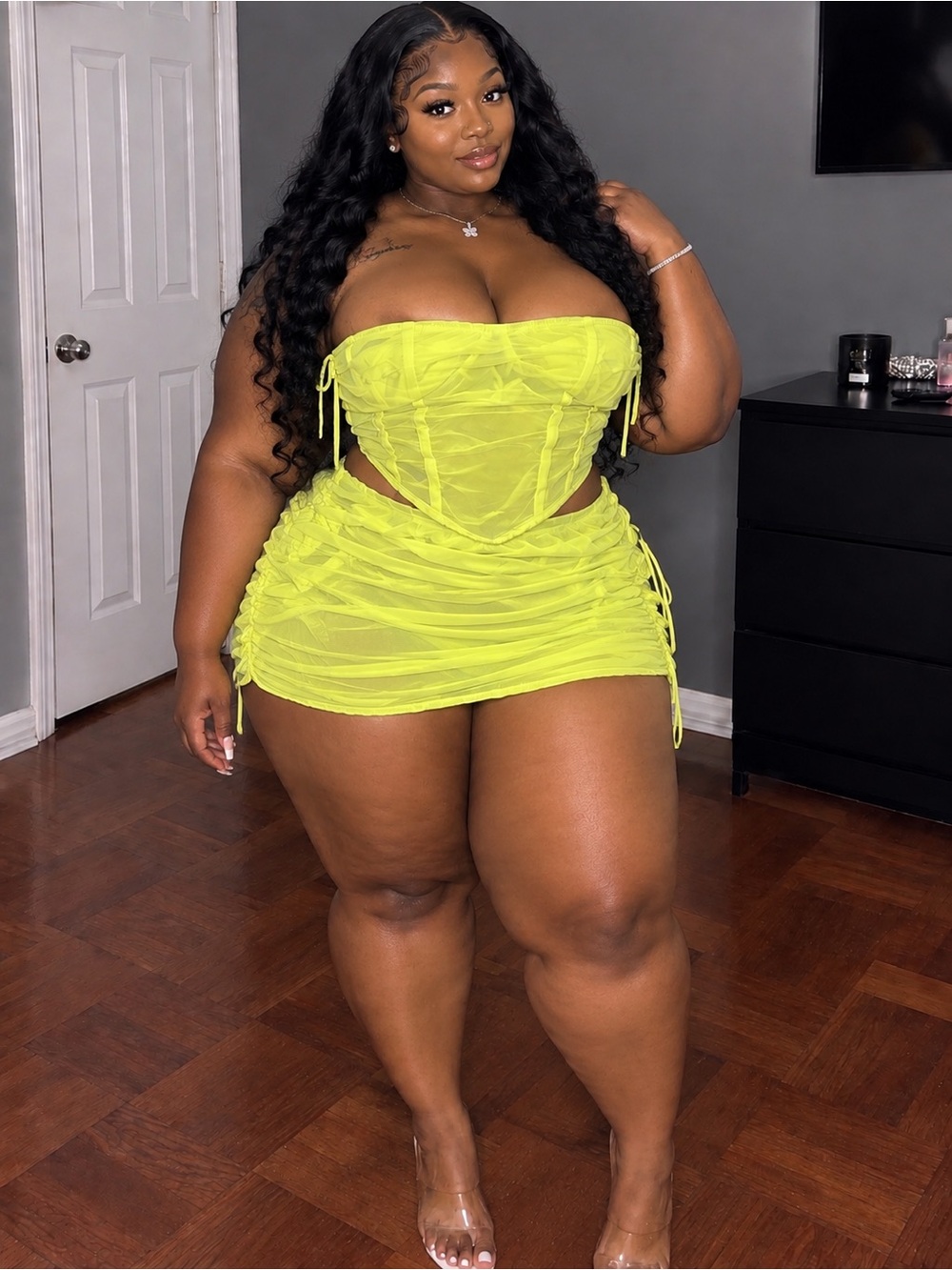 Yellow Strapless Ruched Mini Dress - Picture 2 of 2